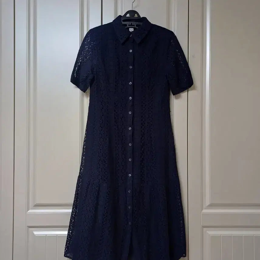 [BUNJANG] MARJA KURKI Lace Long Shirt Dress Navy Size 55 / MARJA KURKI 마리아꾸르끼 레이스 롱셔츠원피스. 55