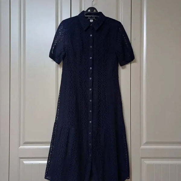 [BUNJANG] MARJA KURKI Lace Long Shirt Dress Navy Size 55 / MARJA KURKI 마리아꾸르끼 레이스 롱셔츠원피스. 55