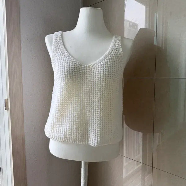 [BUNJANG] Knit Sleeveless Top - White / (새상품) 여름 니트 민소매 나시 화이트 브라운