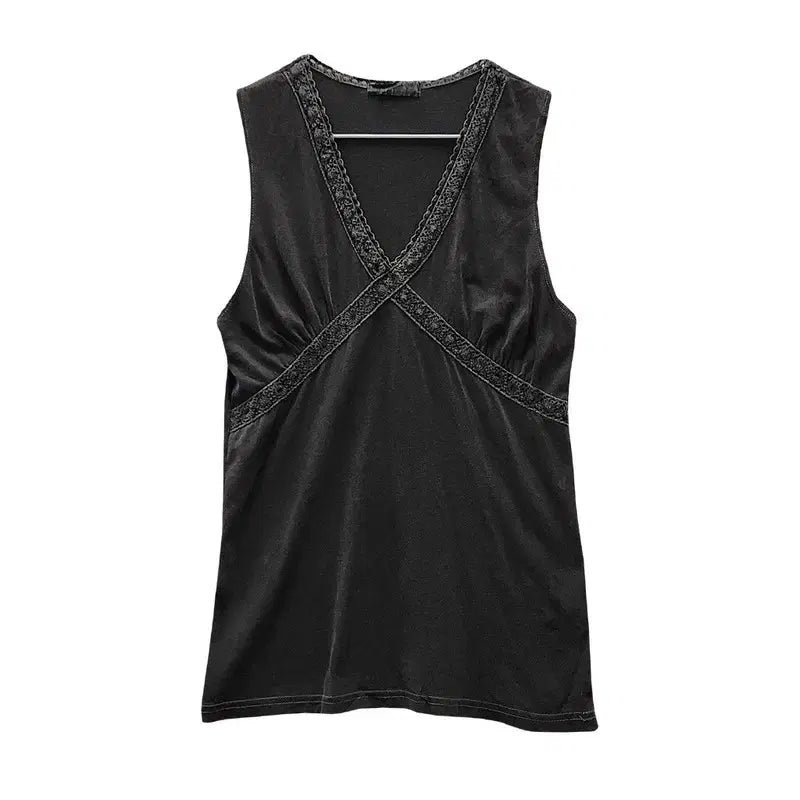 [BUNJANG] Y2K Heisei Cross Race Sleeveless Top / Y2K 헤이세이 크로스레이스 슬리브리스 OS