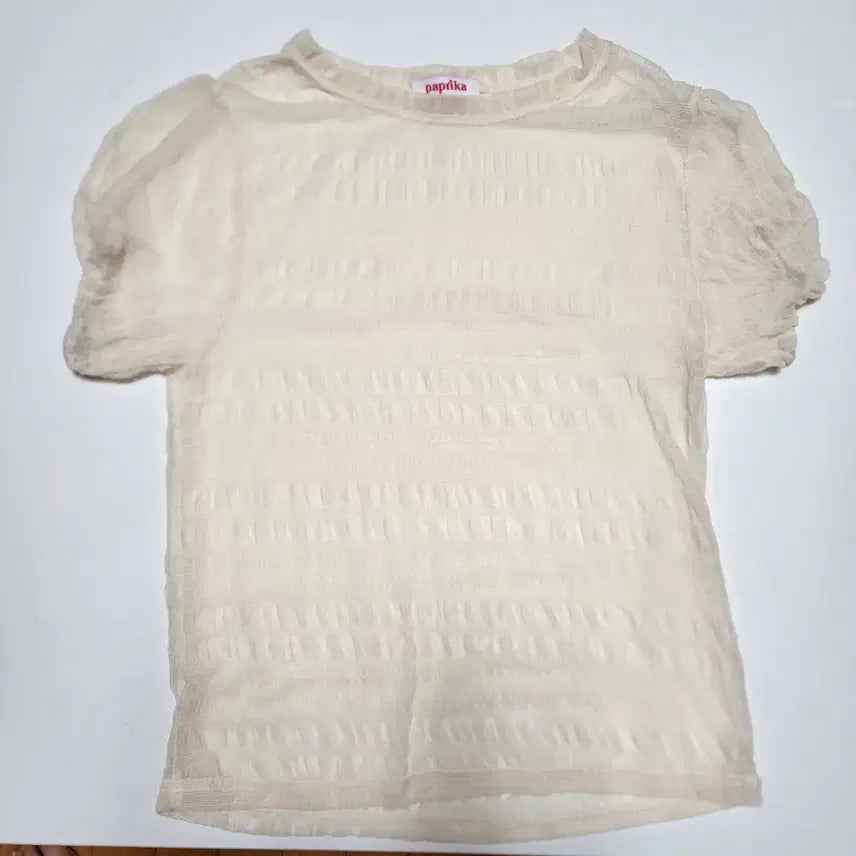 [BUNJANG] Sheer Puff Sleeve Short Sleeve T-Shirt / 퍼프소매 시스루 화이트 반팔