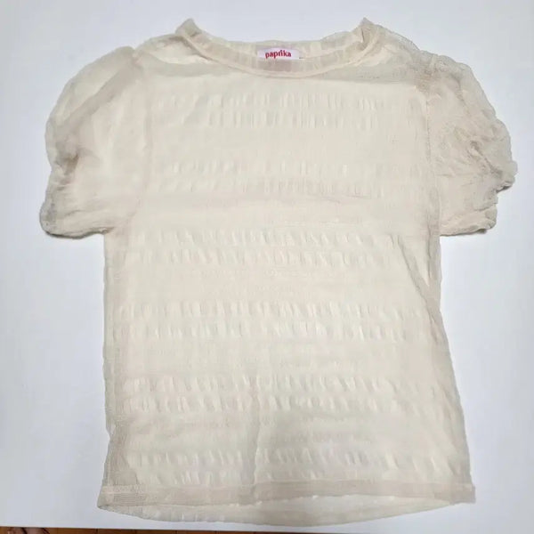 [BUNJANG] Sheer Puff Sleeve Short Sleeve T-Shirt / 퍼프소매 시스루 화이트 반팔