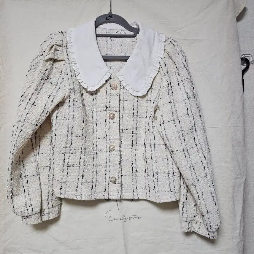 [BUNJANG] Ivory Tweed Pearl Button Puff Sleeve Jacket / 아이보리 트위드 진주 단추 퍼프 소매 자켓