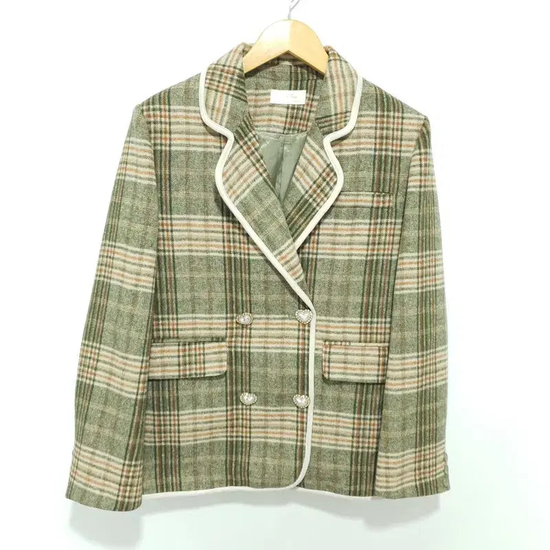 [BUNJANG] Sinsden Heart Pearl Check Wool Jacket / 신스덴 하트 진주 체크 모직 자켓 M_M2878