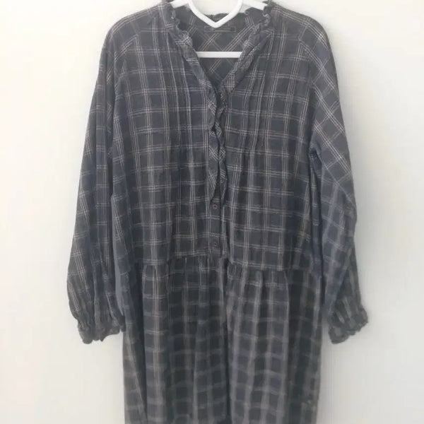 [BUNJANG] Thursday Island Charcoal Check Flare Fit V-Neck Vintage Dress / (미시착) 썰스데이아일랜드 차콜 체크 플레어핏 V넥 빈티지 원피스 판매