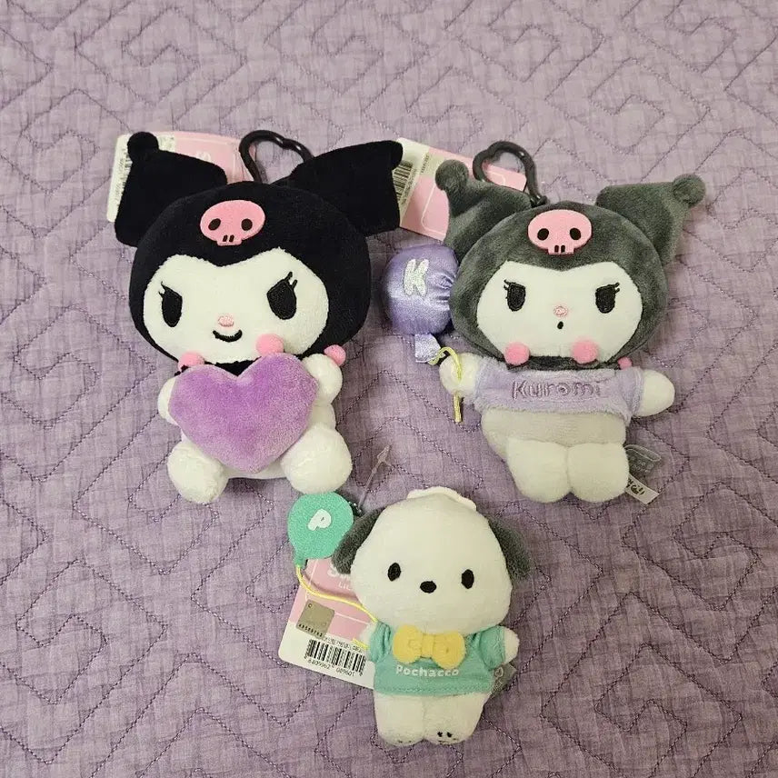 [BUNJANG] Sanrio Kuromi & Pochacco Doll Keychains Bundle Set / 산리오 쿠로미/포차코 인형키링 일괄 (하트, 파티)