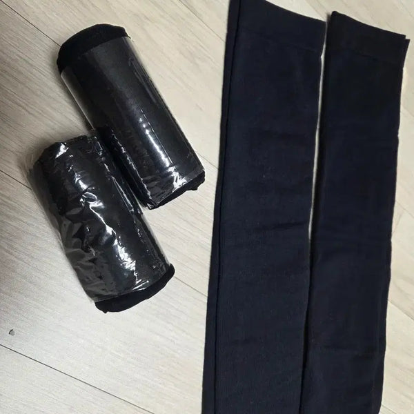 [BUNJANG] Thick & Durable Ribbed Stockings Set (2 Long, 2 Ankle) - Black / 새거) 탄탄 도톰 블랙 유발 롱스타킹2+ 반스타킹2