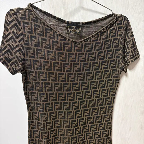 [BUNJANG] Fendi Logo Pattern Short Sleeve Knit Top Brown S / 펜디 로고 패턴 반팔 니트 브라운 s