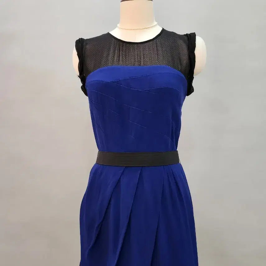 [BUNJANG] Sandro Blue Black See-Through Dress / 산드로 블루 블랙 시스루 원피스