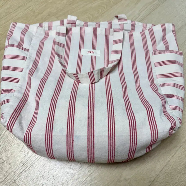 [BUNJANG] Zara Reusable XL Red Stripe Eco Bag / 자라 리유저블 에코백 XL 레드 스트라이프 가방
