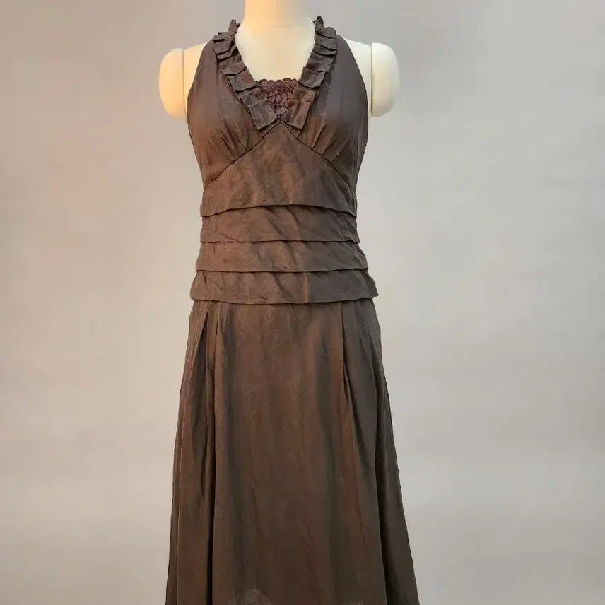 [BUNJANG] Hugo Boss Linen Sleeveless Ruffle Dress / 휴고보스 린넨  민소매 프릴 원피스