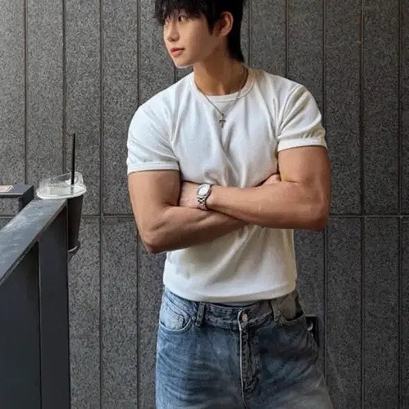 [BUNJANG] Bido Premium Ribbed Tension Muscle Fit T-Shirt / 바이도 프리미엄골지 텐션 머슬핏