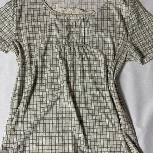 [BUNJANG] Y2K Japanese Vintage Mori Green Plaid Short Sleeve Blouse / Y2K 일본 빈티지 모리 연두 체크 반팔 블라우스