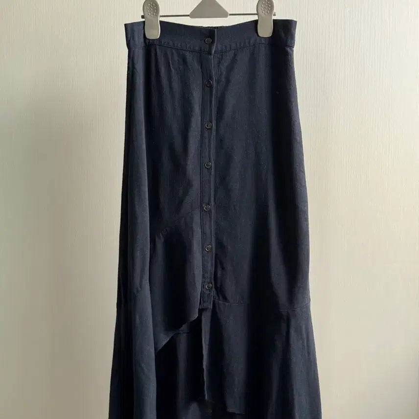 [BUNJANG] Navy Linen Button Long Skirt / 네이비 린넨 버튼 롱 스커트