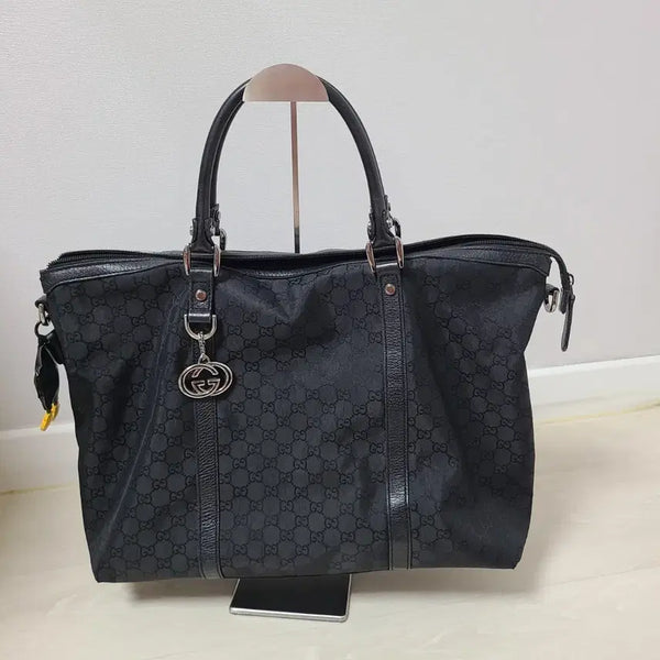 [BUNJANG] Gucci GG Logo Canvas Tote Bag Black / 구찌 GG 로고 캔버스 토트백 블랙