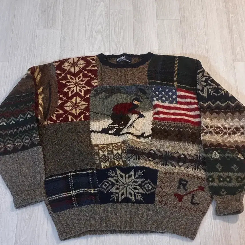 [BUNJANG] Polo Ralph Lauren Patchwork Knit Sweater / 폴로 랄프로렌 패치워크 니트