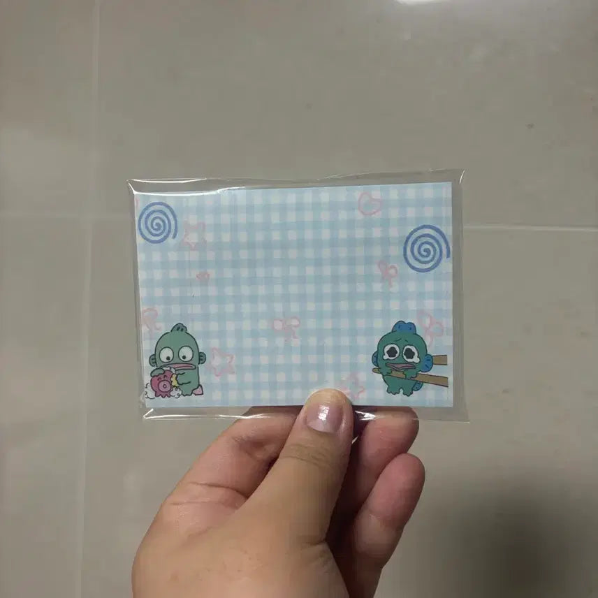 [BUNJANG] Sanrio Hangyodon Blue Check Post-it Notes / 산리오 한교동 블루 체크 포스트잇 메모지