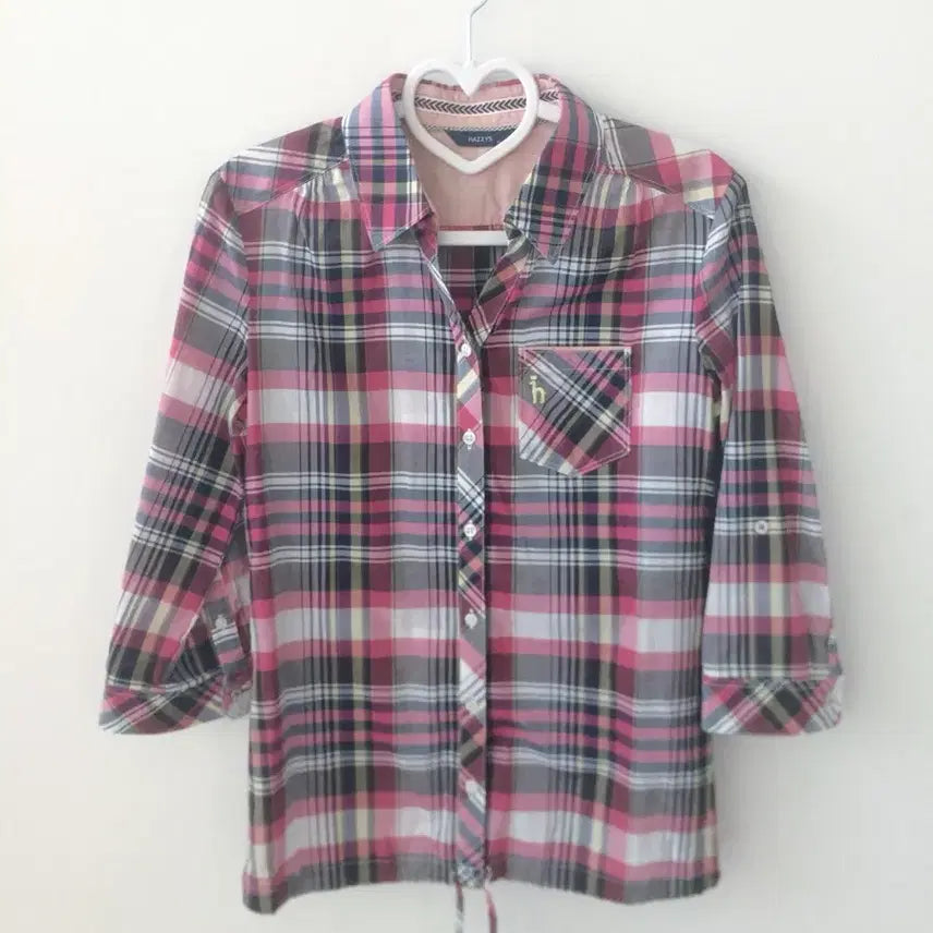 [BUNJANG] Hazzys Pink Check Cotton Shirt / 헤지스 hazzys 초코딸기맛 핑크체크 셔츠
