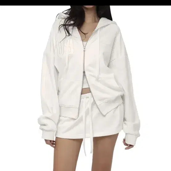 [BUNJANG] Klesiur Numbering Hoodie Zip-up White / 클리시어 넘버링 후드집업 화이트