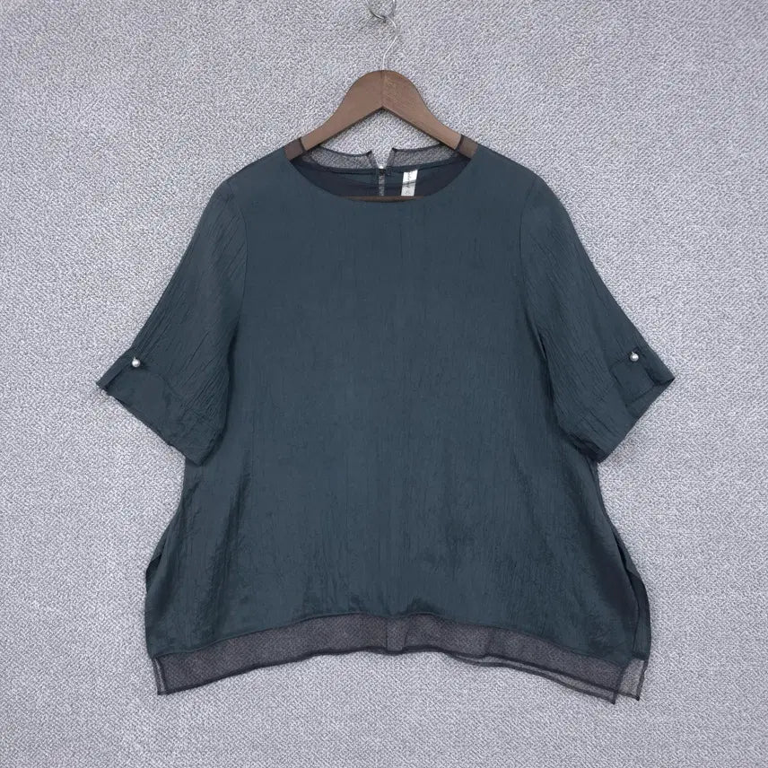 [BUNJANG] Gabriel Women's Rayon A-Line Pearl Mesh Short Sleeve Blouse Size 77 / 가브리엘 여성 인견(100%) A라인 진주 망사 반팔 블라우스 77