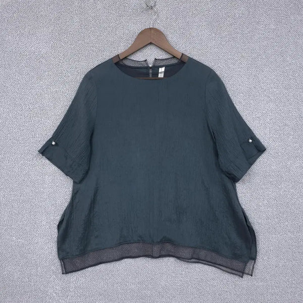 [BUNJANG] Gabriel Women's Rayon A-Line Pearl Mesh Short Sleeve Blouse Size 77 / 가브리엘 여성 인견(100%) A라인 진주 망사 반팔 블라우스 77