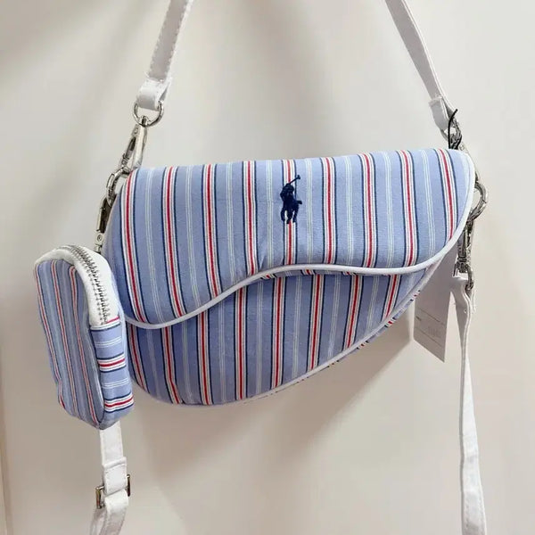 [BUNJANG] Polo Ralph Lauren Upcycled Stripe Shoulder Bag with Mini Pouch / 폴로 랄프로렌 스트라이프 숄더백 업사이클