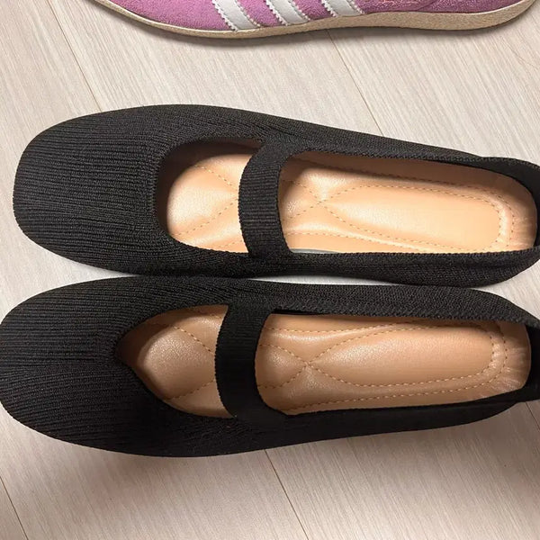 [BUNJANG] Black Knit Flat Shoes Size 245 / 검정색 니트 플랫슈즈 245