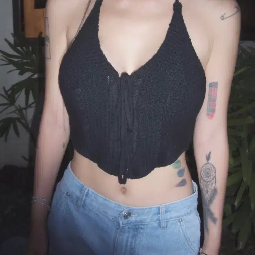 [BUNJANG] Pale Jade Knit Bustier Top Halterneck / 페일제이드 니트 뷔스티에 탑 홀터넥