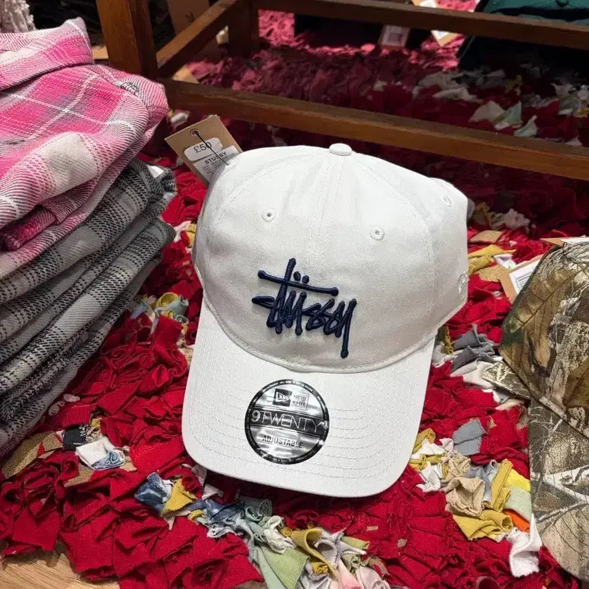 [BUNJANG] Stussy x New Era 9Twenty Basic Cotton Cap - White / 스투시 뉴에라 9Twenty basic캡모자 화이트