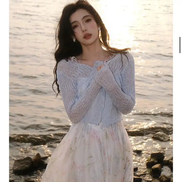 [BUNJANG] Cindden Light Wave Cardigan Sky Blue / 신스덴 라이트 물결 가디건 스카이블루
