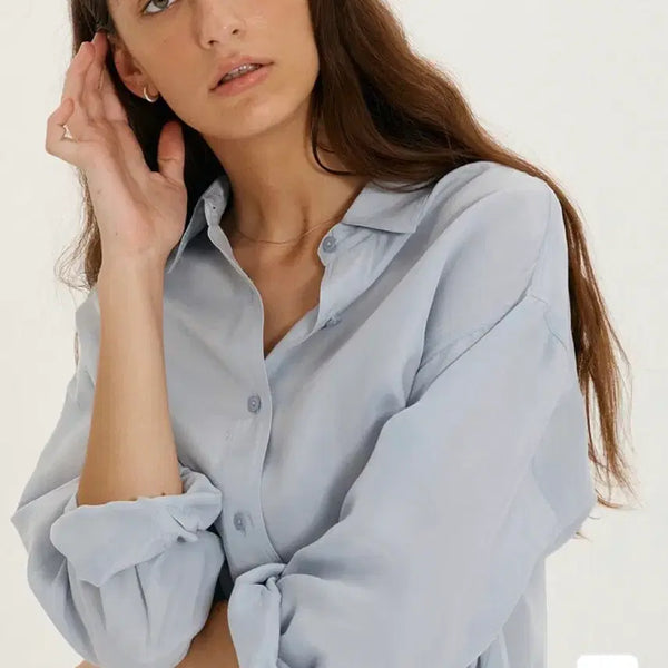 [BUNJANG] DUNST Silky Shirt Greyish Soft Blue Rayon Shirt / 던스트 SILKY SHIRT GREYISH SOFT BLUE 레이온 셔츠