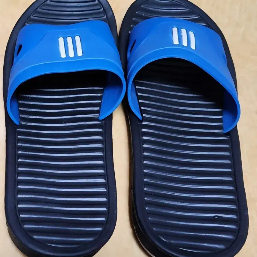 [BUNJANG] Three-Stripe Slide Sandals - Blue / 삼선 슬리퍼 블루