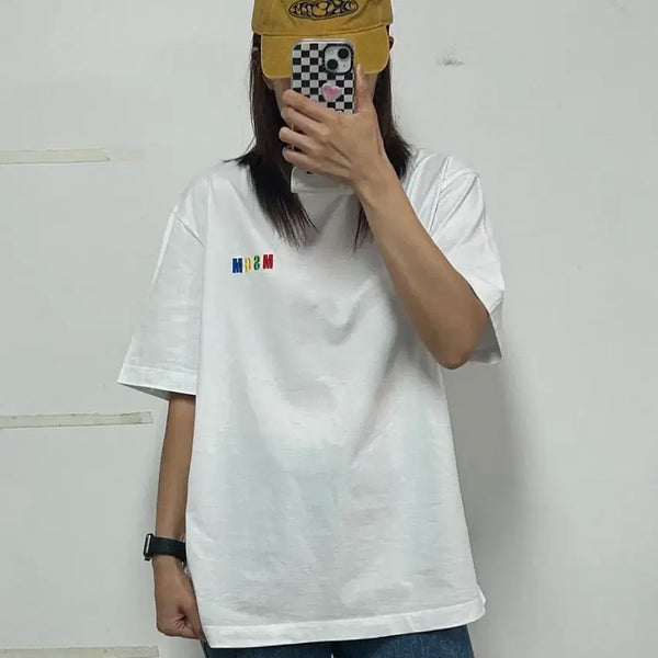[BUNJANG] MSGM Rainbow Embroidered Logo Short Sleeve T-Shirt White / MSGM 레인보우 자수로고 반팔 티셔츠 화이트