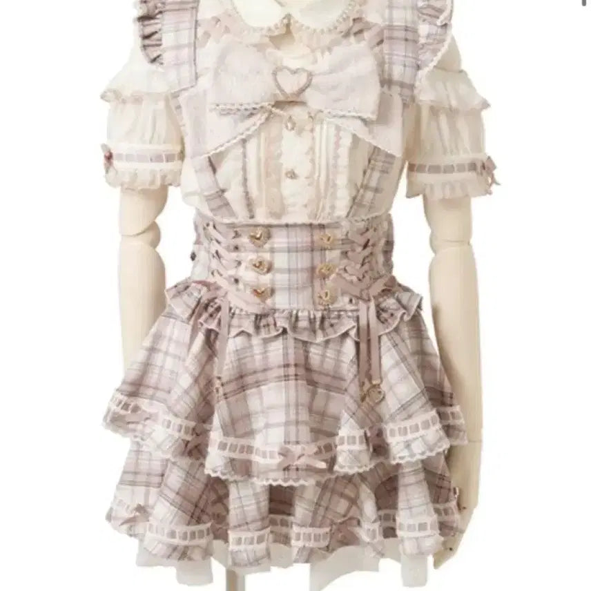 [BUNJANG] Liz Lisa Ladder Suspender Skirt Check Pink / 리즈리사 사다리 서스펜더 스커트 체크