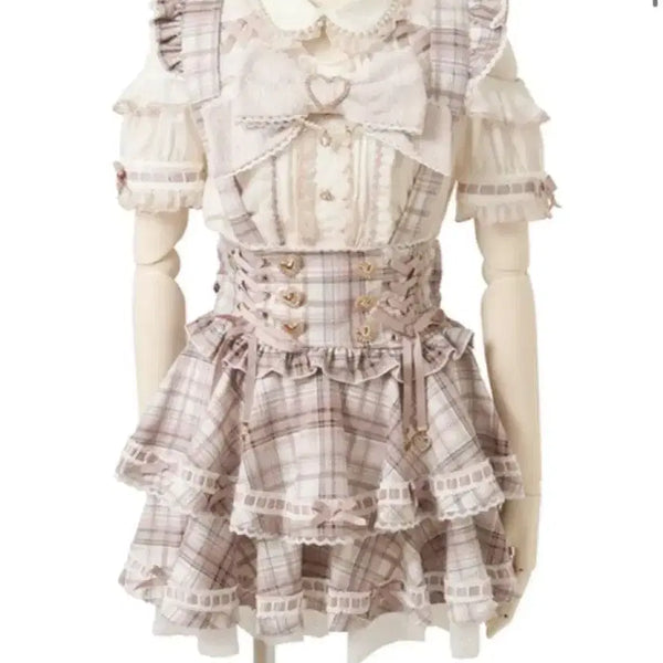 [BUNJANG] Liz Lisa Ladder Suspender Skirt Check Pink / 리즈리사 사다리 서스펜더 스커트 체크