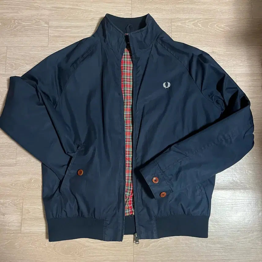 [BUNJANG] Fred Perry Navy Check Lined Jacket / 프레드페리 네이비 체크 안감 자켓