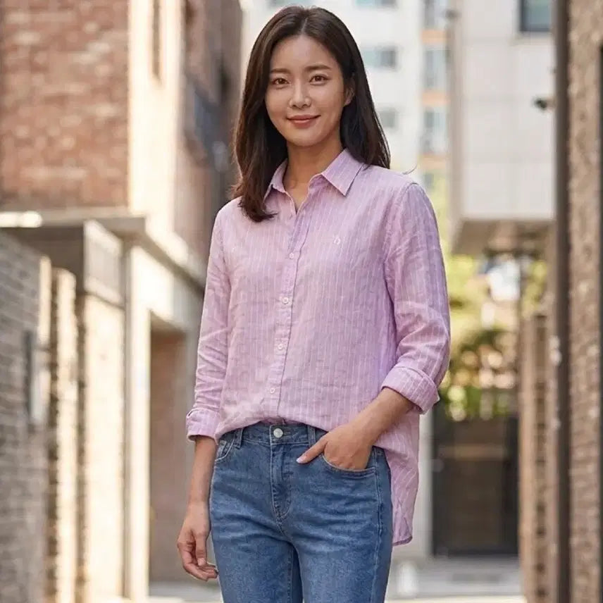 [BUNJANG] Hazzys Ladies Linen Blend Long Sleeve Shirt 90 Violet / 헤지스레이디스 hazzys 린넨혼방 긴팔셔츠 90 바이올렛