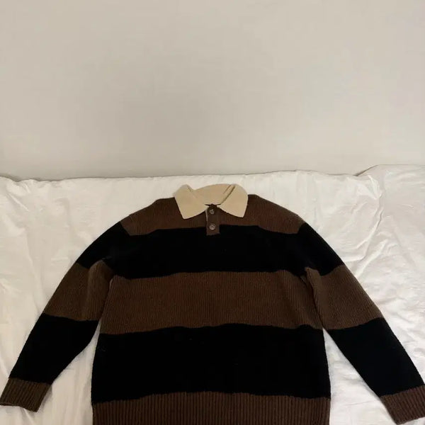 [BUNJANG] Il Corso Oversized Rugby Stripe Knit - Brown / [100] 일꼬르소 오버핏 럭비 스트라이프 니트