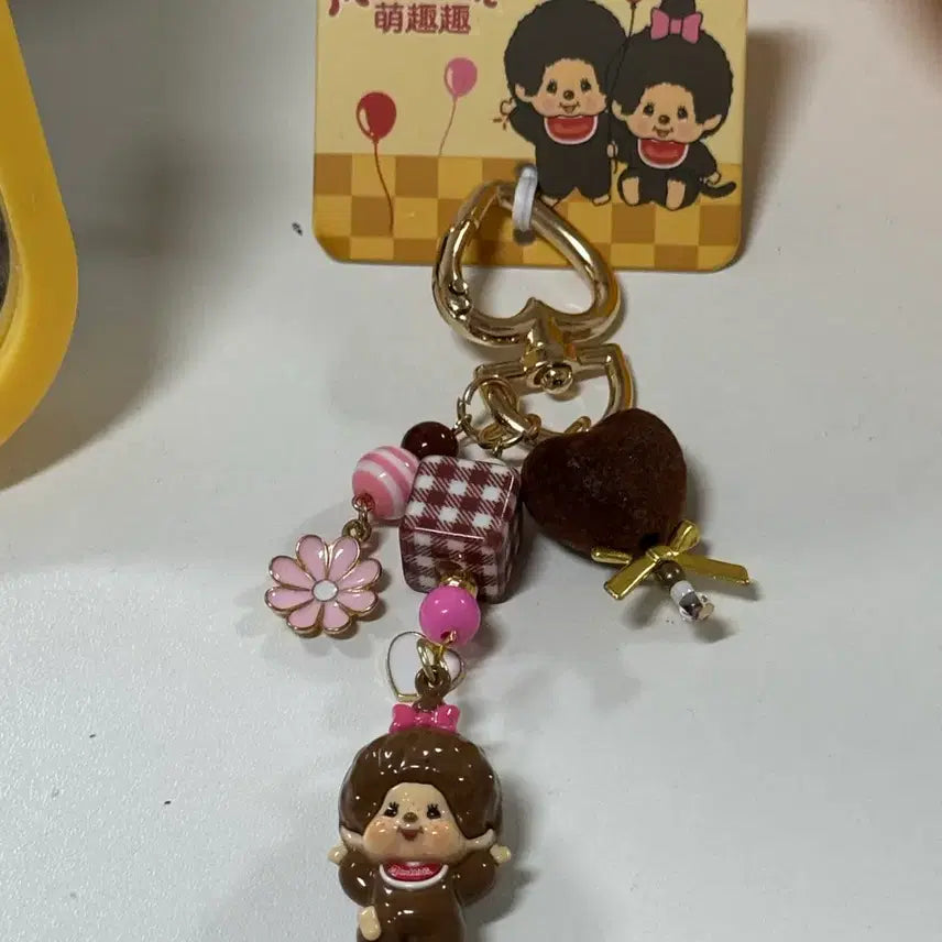 [BUNJANG] Monchhichi Flower & Checkered Cube Charm Keychain / 몬치치짱 키링 스트랩