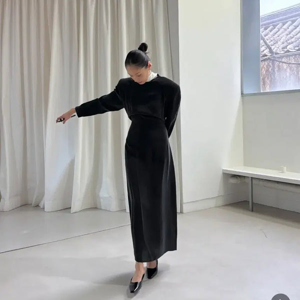 [BUNJANG] Amomento Black Puff Sleeve Long Dress / 아모멘토 원피스