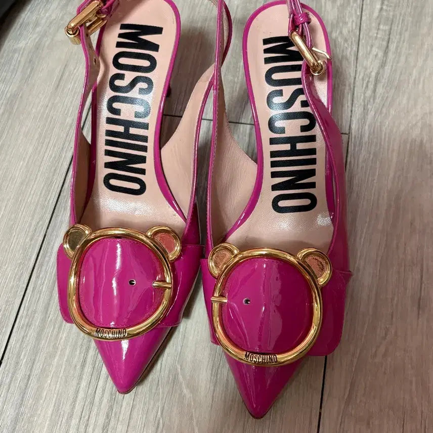 [BUNJANG] Moschino Gold Bear Slingback Heels Pink / 모스키노 골드베어 핑크 힐