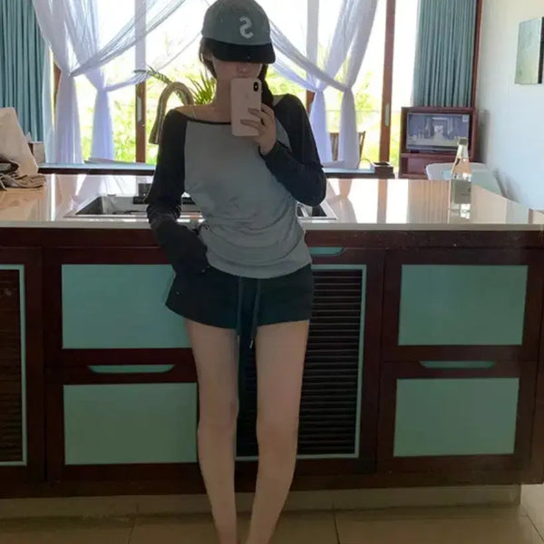 [BUNJANG] Summer Colorblock Long Sleeve T-Shirt / 썸머배색 살안타템  티셔츠