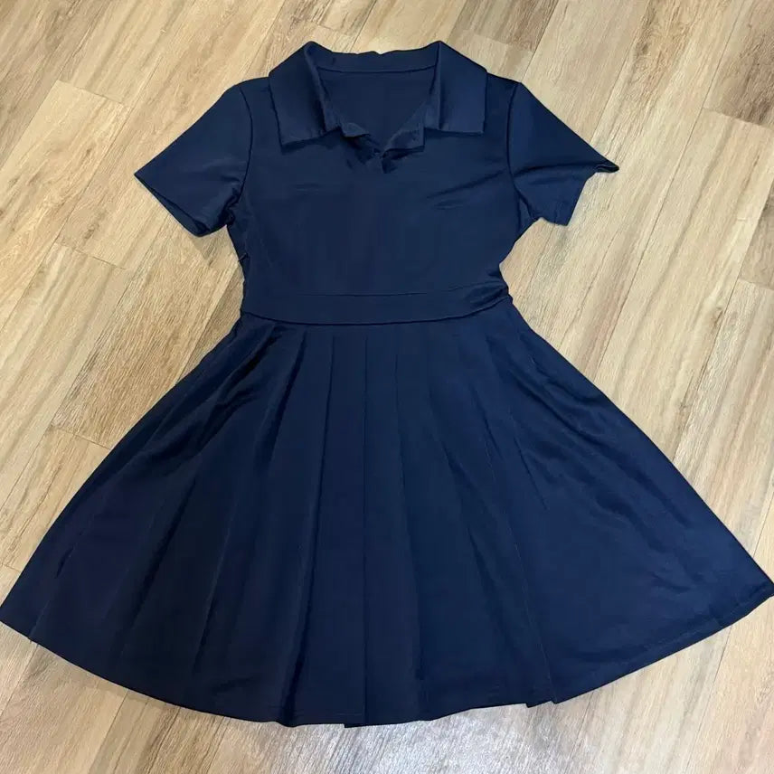 [BUNJANG] Navy Pleated Collar Dress / 네이비 플리츠 카라 원피스
