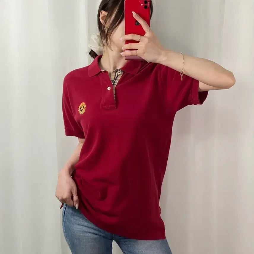 [BUNJANG] Burberry Laurel Burgundy Polo Shirt / 버버리 월계수 버건디 PK