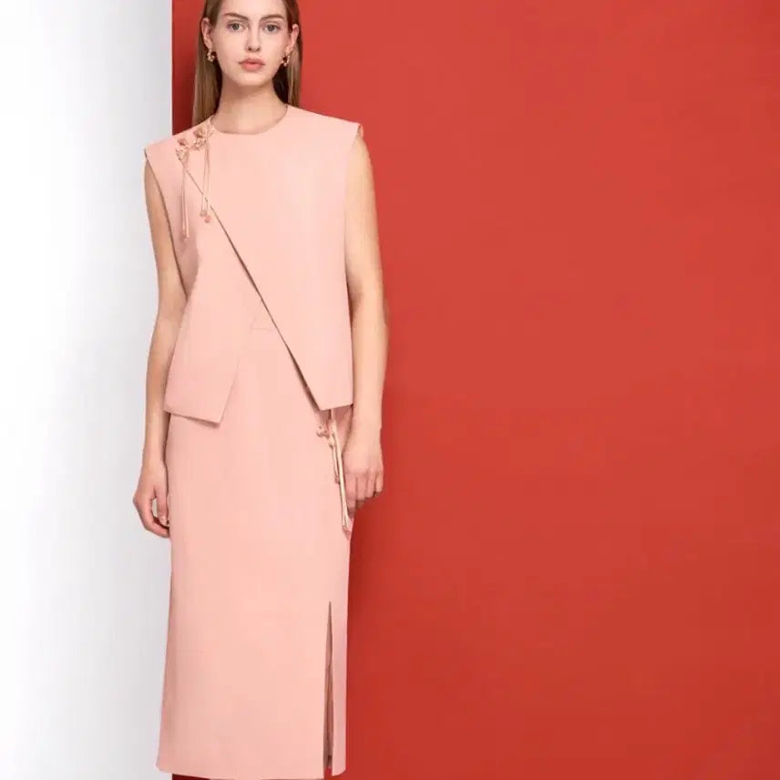 [BUNJANG] Satin Club Pink Midi Skirt with Slit / 새틴 클럽 핑크 스커트