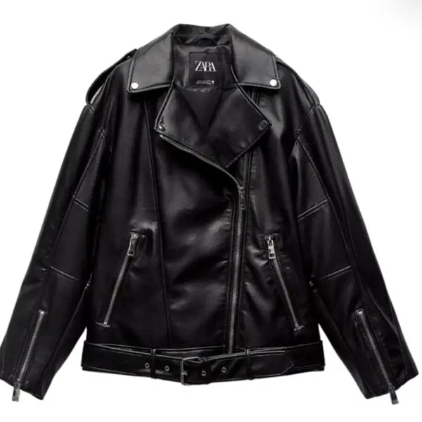 [BUNJANG] Zara Black Leather Biker Jacket / 자라 블랙 레더 바이커 자켓