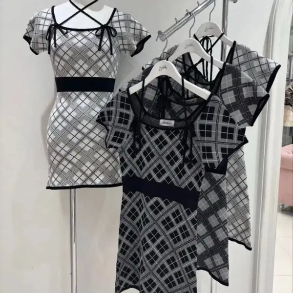 [BUNJANG] Bubbles Argyle Pattern Mini Dress / 버블즈 미니 원피스 일브 스나계 걸리 grl 지뢰계 양산형