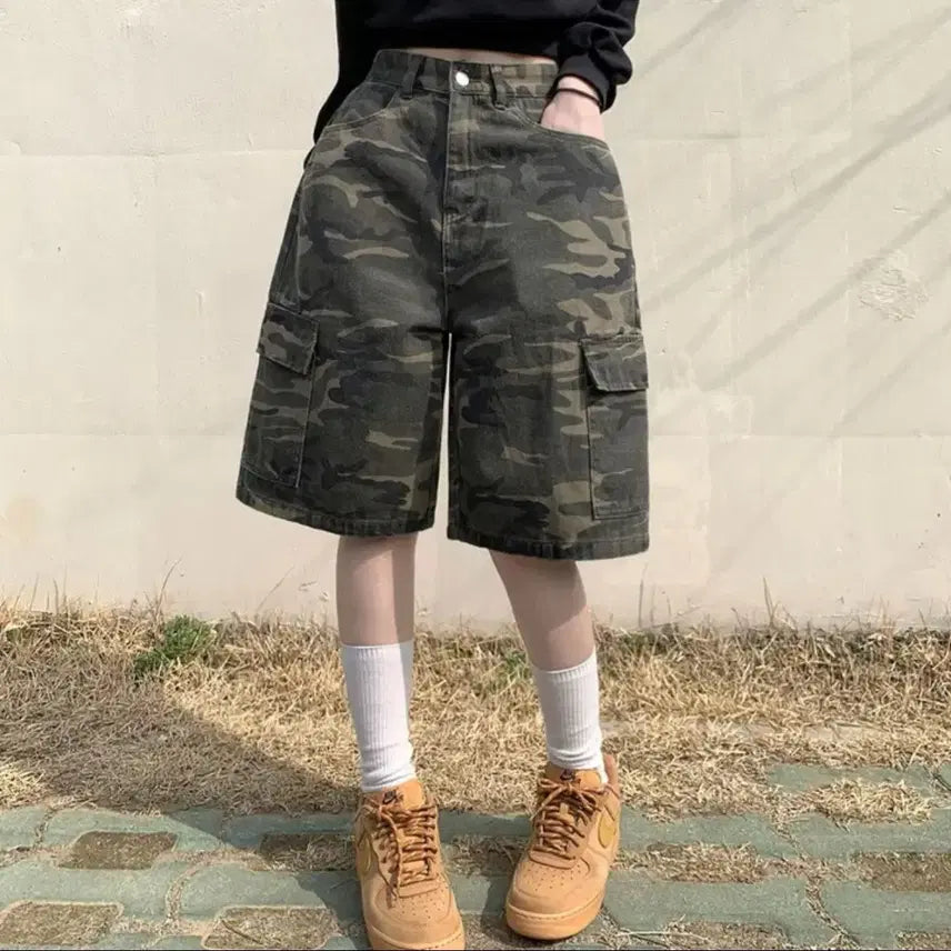 [BUNJANG] Camouflage Pattern Cargo Shorts / 카모 패턴 카고 반바지