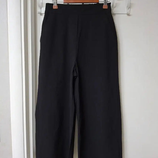 [BUNJANG] Black Wide-Leg Slacks with Back Banding - Free Size / 블랙 바스락와이드뒷밴딩 슬랙스ㅡ프리