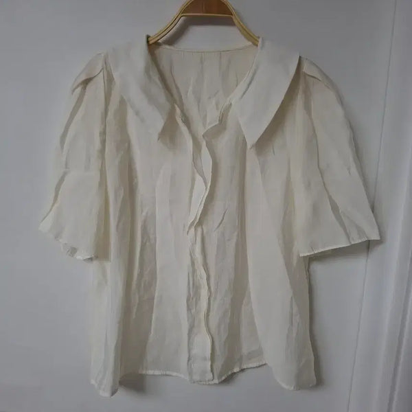 [BUNJANG] Ivory Oversized Collar Blouse / 아이보리 빅카라 블라우스55~66반